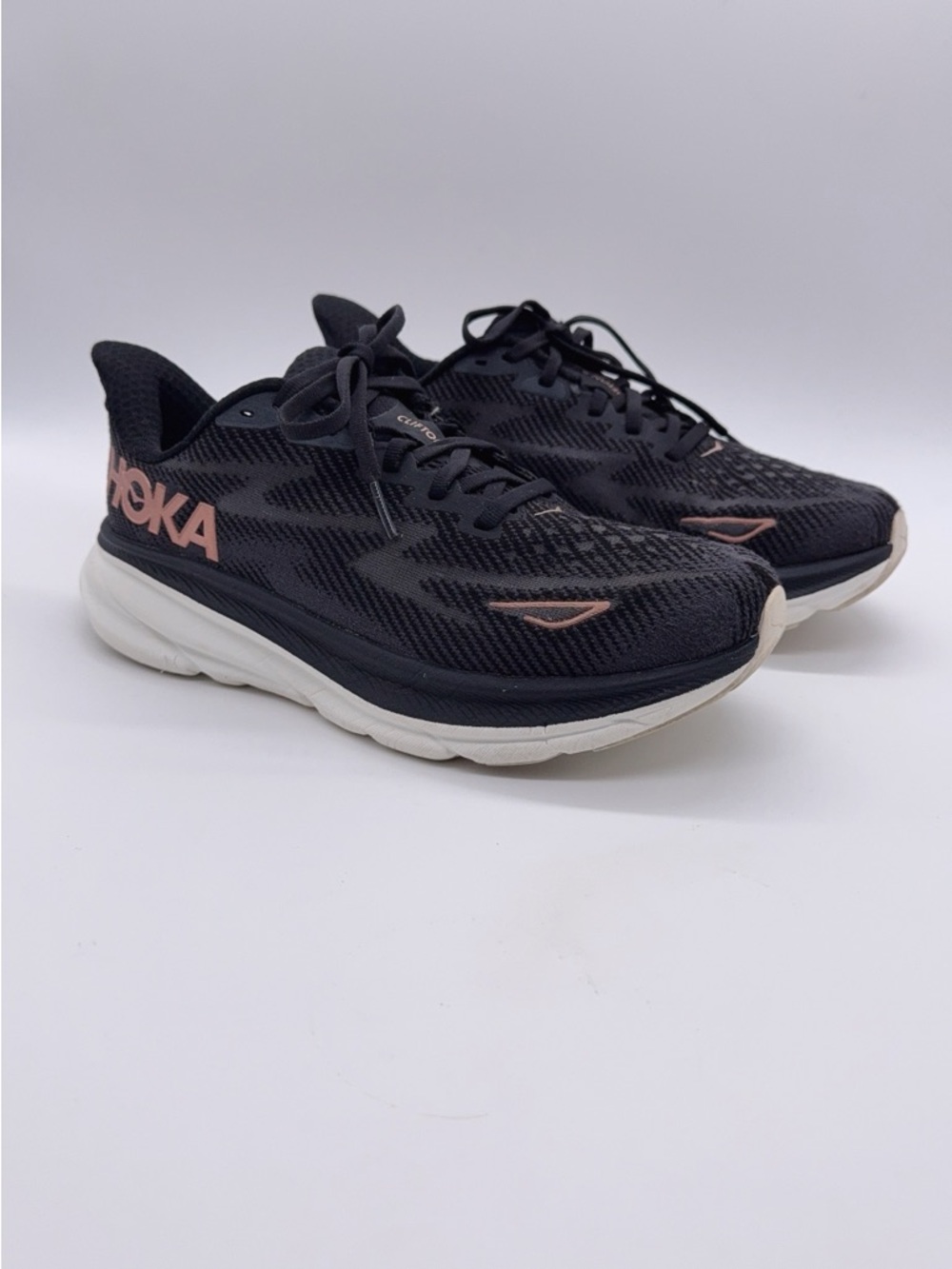 Hoka One One Womens Clifton Black Running Shoes Sneakers Sz 7.5